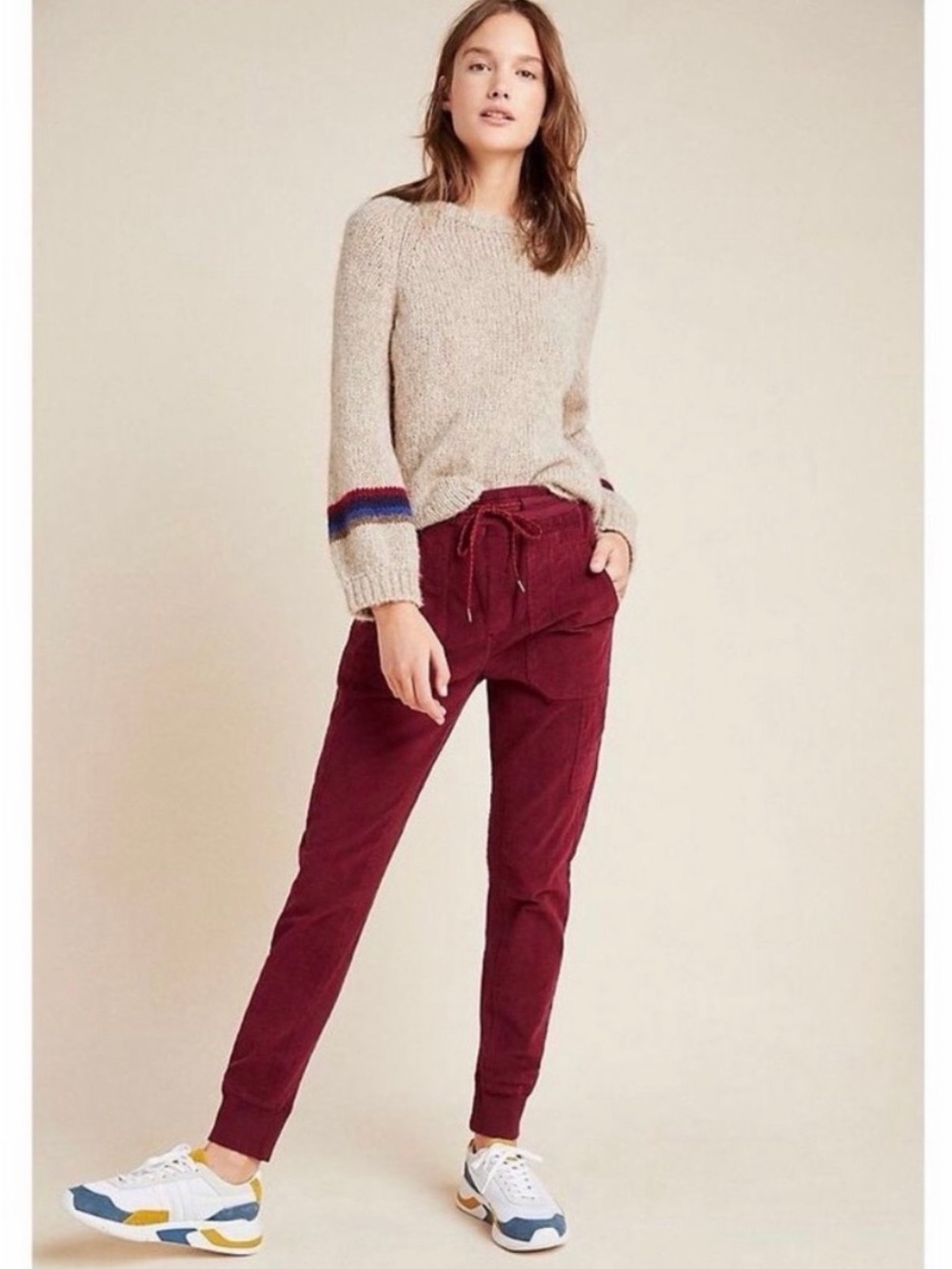 Anthropologie Burgundy Drawstring Jogger Pants